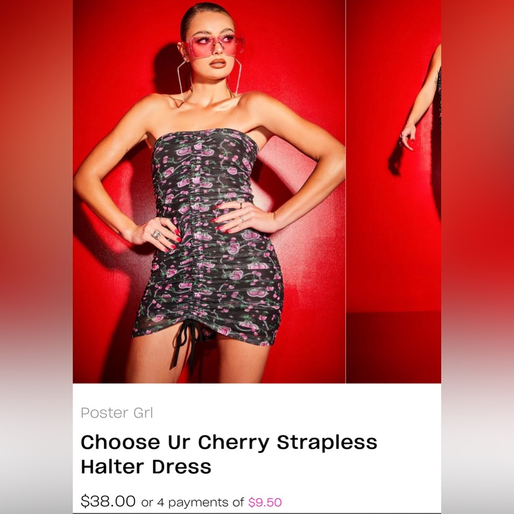 MEDIUM Choose Ur Cherry Strapless Halter Dress DOLLS KILL POSTER GIRL CHERRY